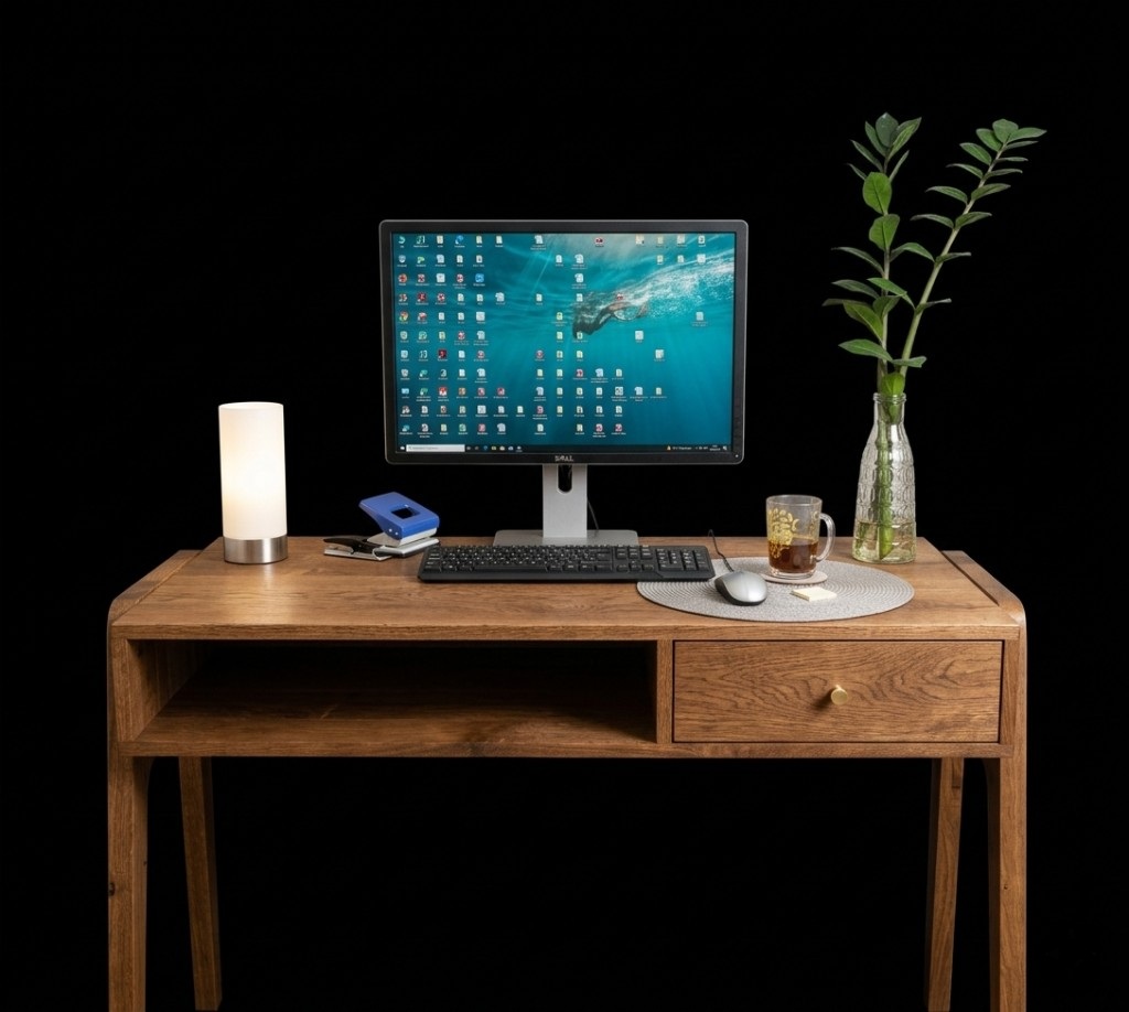 Biurko Mid Century z litego dębu — ręcznie robione na zamówienie