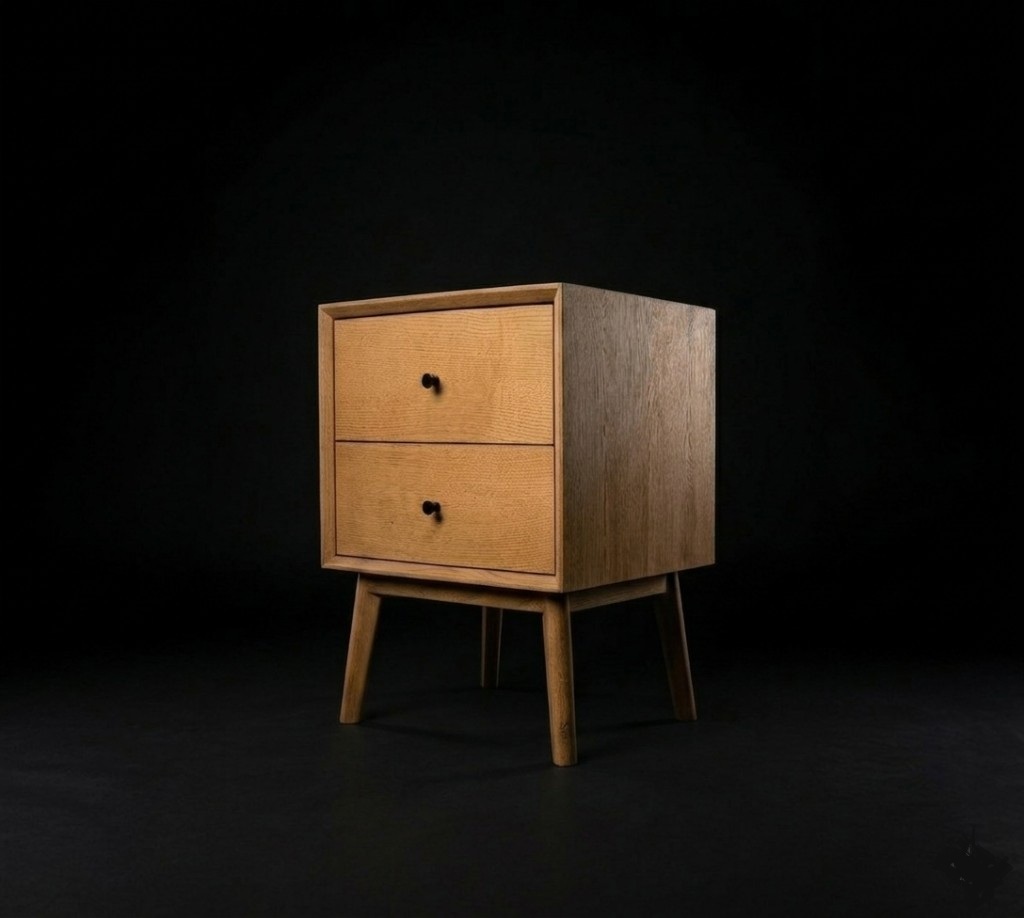 Szafka nocna Mid Century z litego dębu — ręcznie robiona na zamówienie